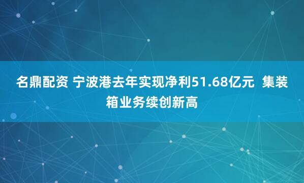 名鼎配资 宁波港去年实现净利51.68亿元  集装箱业务续创新高